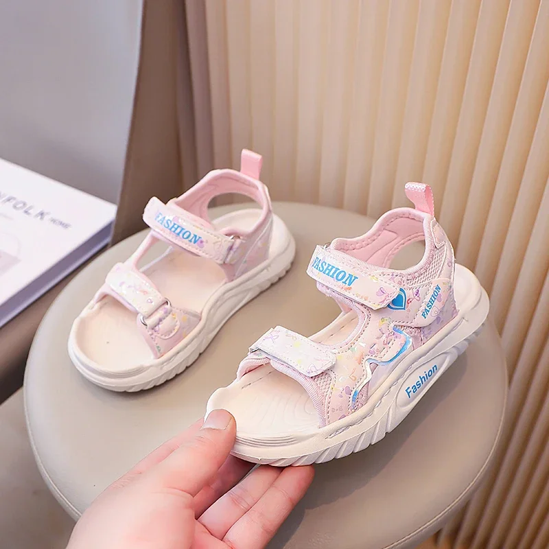 

Children's Sandals 2025 Summer New Girl Princess Beach Shoes Soft Soled Lightweight Big Kid's Casual Sports Sandals