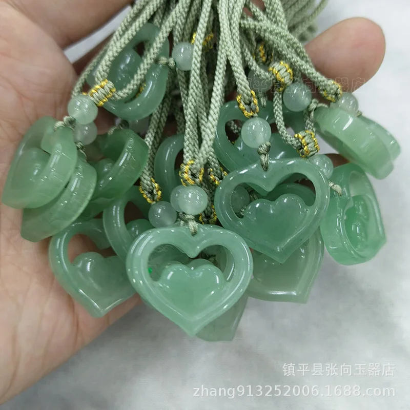 Ice-green aventurine heart-shaped pendant with double-sided polished surface, suitable for both men and women 3