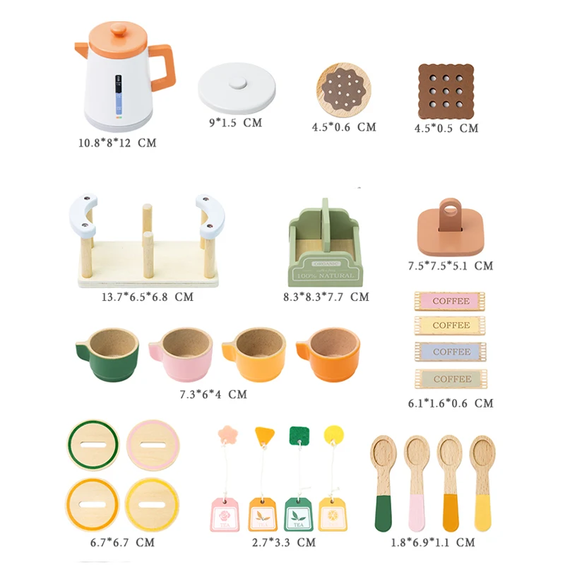 Houten theeservies voor kinderen Simulatiespel Vroeg onderwijs Speelgoed Theekransje voor kinderen Plezier Ouder-kind interactie Vakantiecadeau