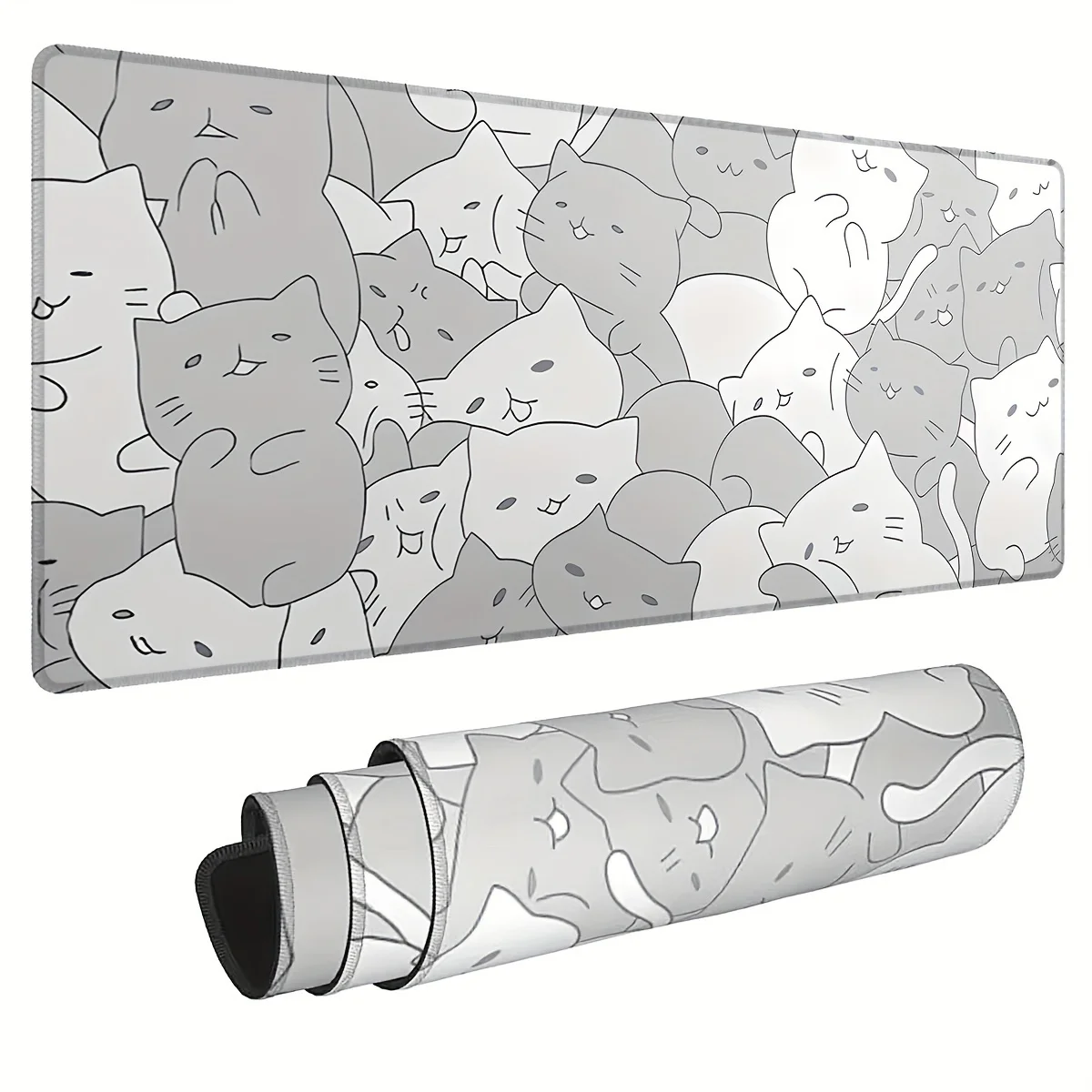 Gaming Mouse Pad with Cute Cat Design, Non-Slip Large Desk Mat, Waterproof Extended Keyboard Pad for Cat Lovers