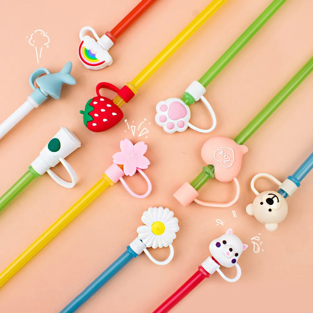 10Pcs Vibrant Straw Covers Caps Straw Toppers Cartoon Design Dustproof Reusable Safe for Families Parties Picnics Portable Fun