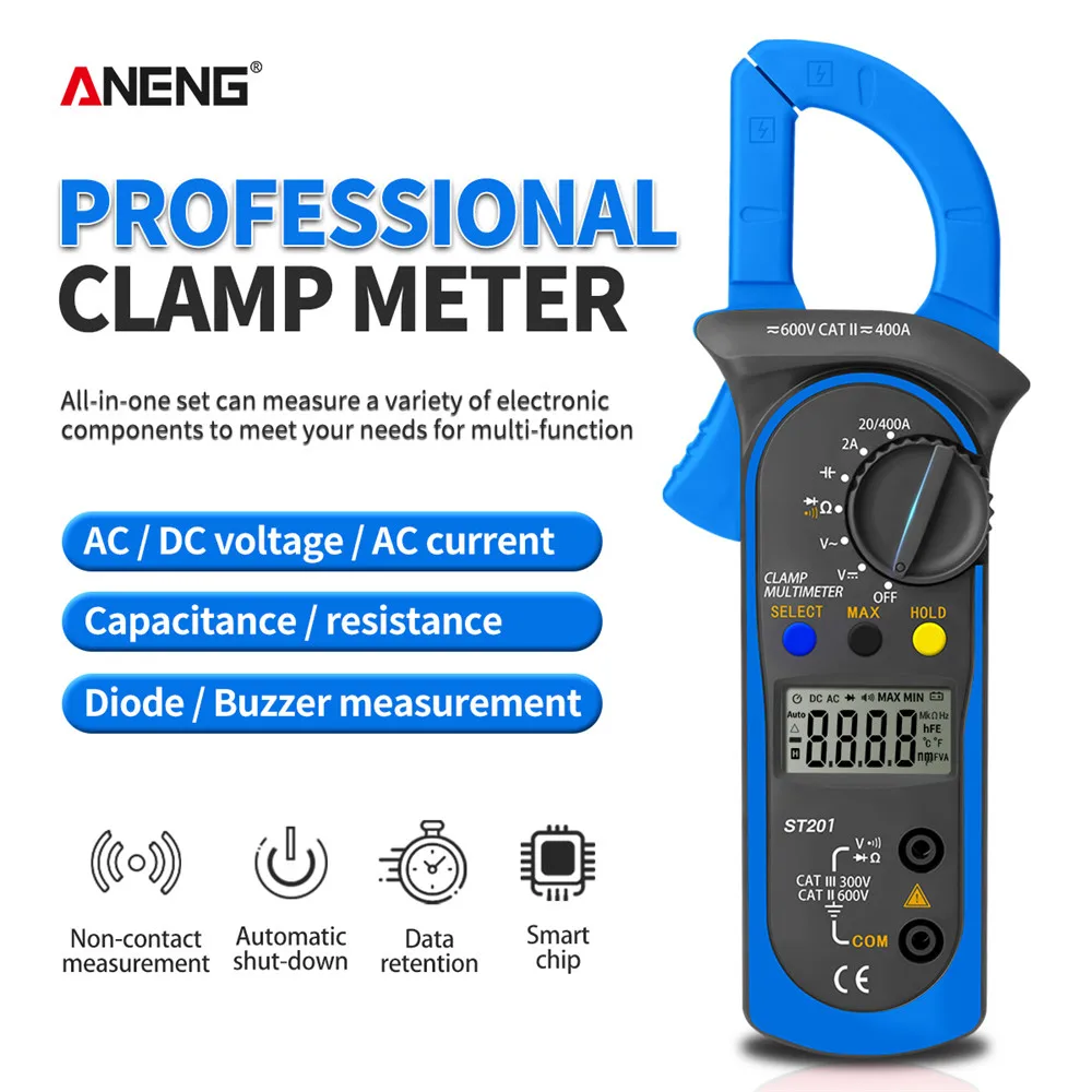 ANENG ST201 Digital Professional Multimeter Clamp Ammeter Transistor Capacitor Tester Power Test Automotive Voltage Tester