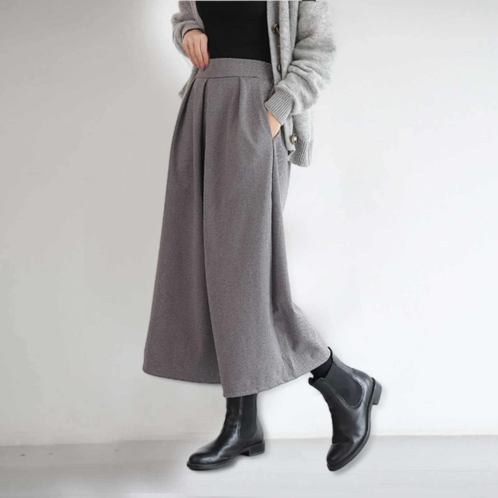 

Loose Wide Leg Skirts Pants Women Pleated Casual Pants Winter Autumn Straight Trousers Elastic High Waist Fat Leg Pants Clothes