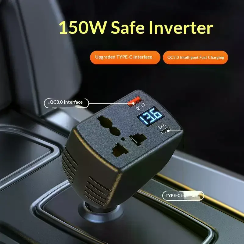 12V/24V To AC 110/220V Vehicle Mounted Inverter Multi-function Car Power Inverter With Display Type-C USB Chargers Car Accessor