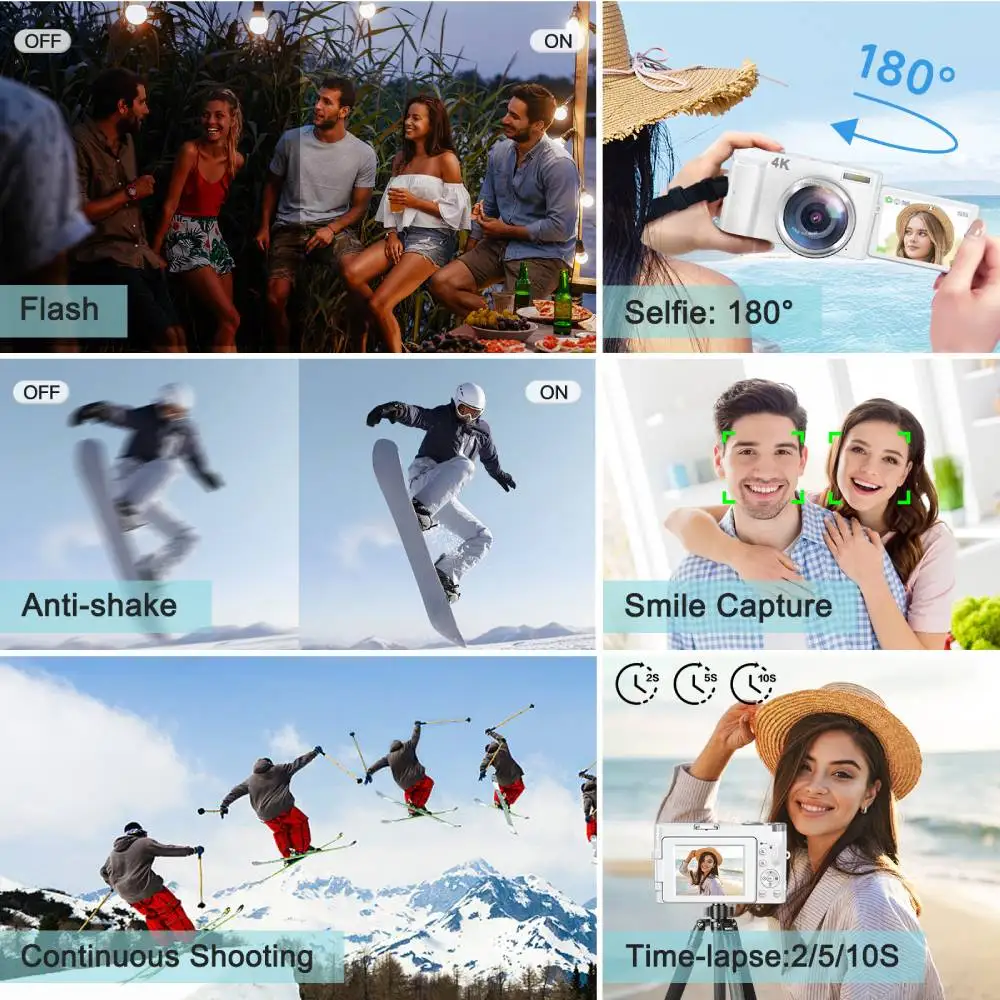 كاميرا رقمية MELCAM بدقة 4K بدقة 48 ميجابكسل للتصوير الفوتوغرافي والفيديو بتركيز تلقائي مضاد للاهتزاز وكاميرا تسجيل فيديو 180 ° شاشة الوجه + بطاقة TF 32G #6