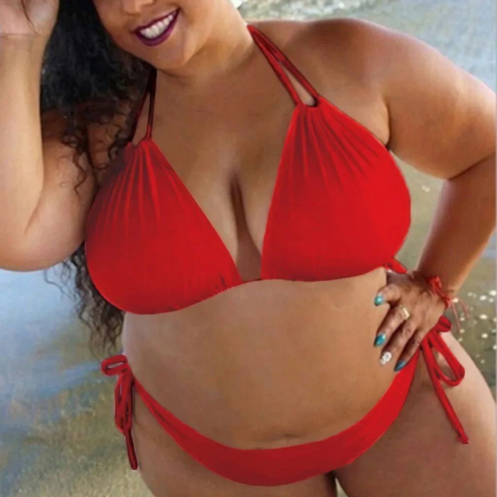 Maillot de bain grande taille pour femmes, ensemble 2 pièces sexy, bikini grande taille, col licou, couverture pour la plage