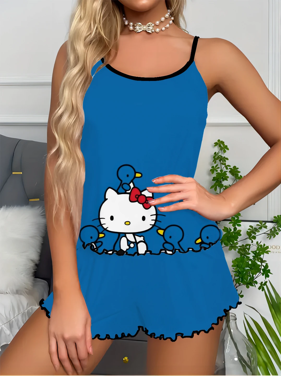 Spring and Summer Women's Clothing Cool and Comfortable Home Simple Print Hello Kitty Cute Print Spaghetti Strap Camisole Girls