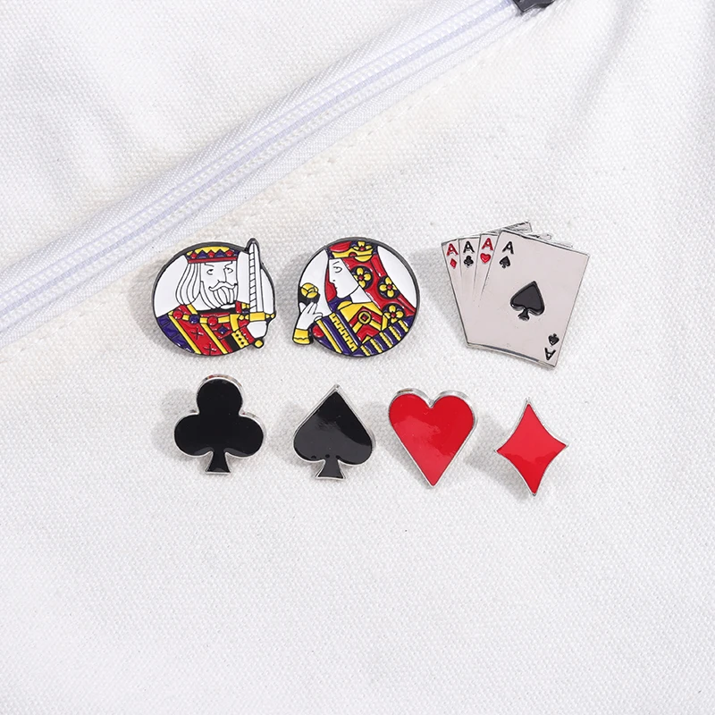 Playing Cards Poker Enamel Pin Creative Red Heart Spades King Queen Brooch Lapel Backpack Badge Funny Jewelry Gift