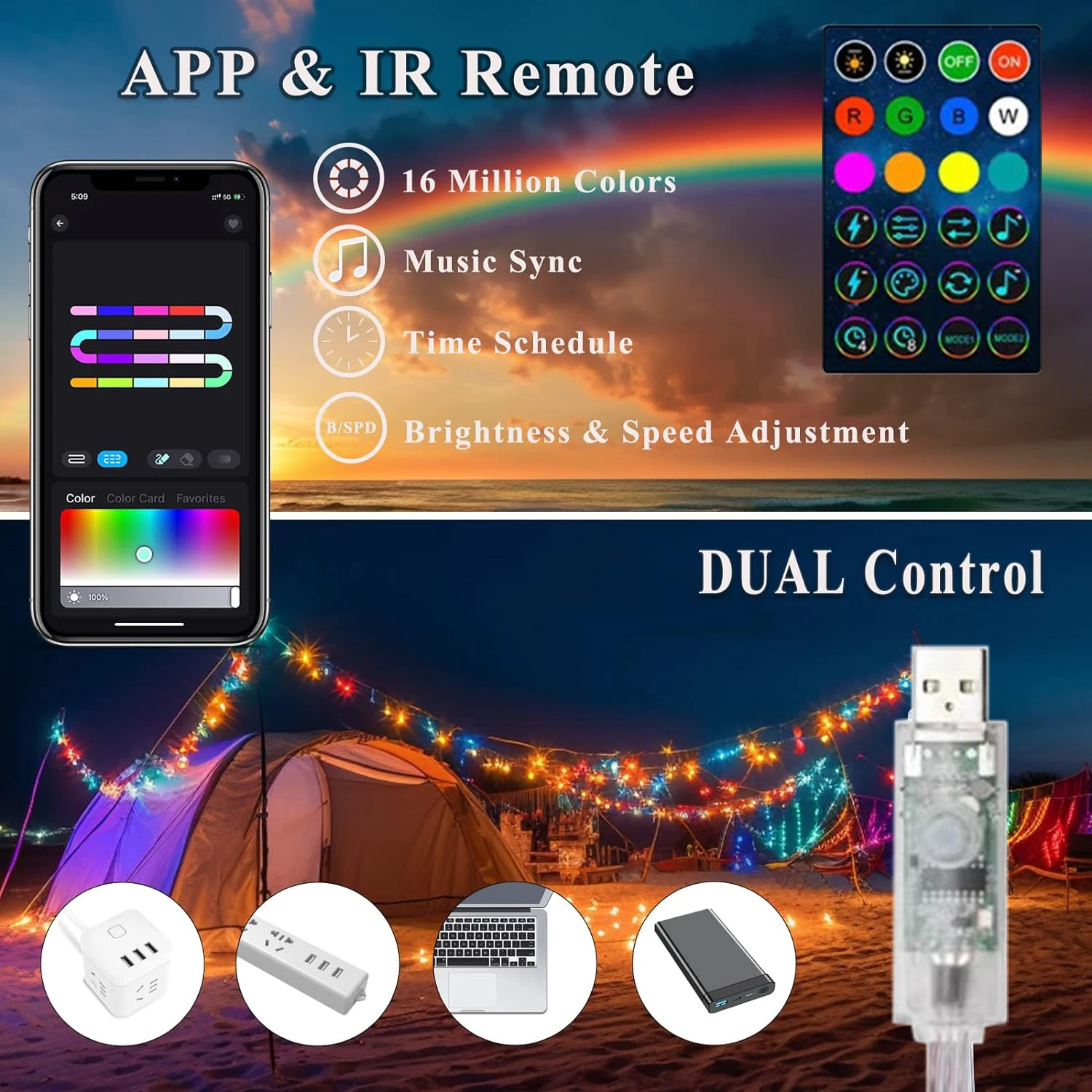 Smart LED RGB Strip Lights Music Sync Color Changing LED Strip Lights With Remote App Control RGB LED Strip For Room Home Party