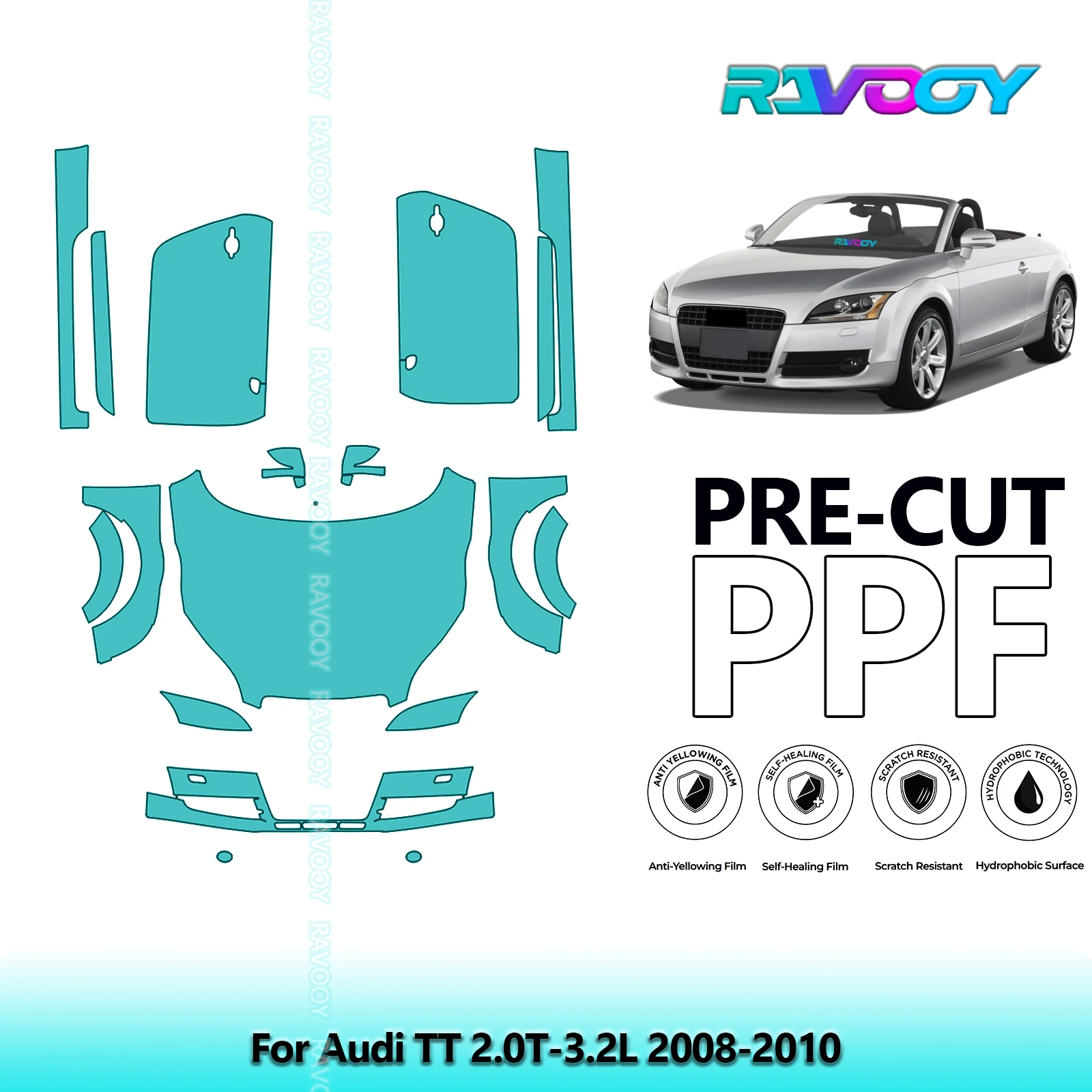 

Car Front Kit+Doors Clear Bra Precut PPF Paint Protection Film For Audi TT 2.0T-3.2L 2008-2010