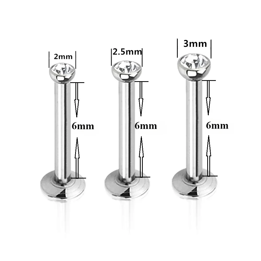 2PCS Multi Size 16G 1.2mm Steel Internally Threaded Monroe Lip Labret Ear Cartilage Tragus Stud Piercing