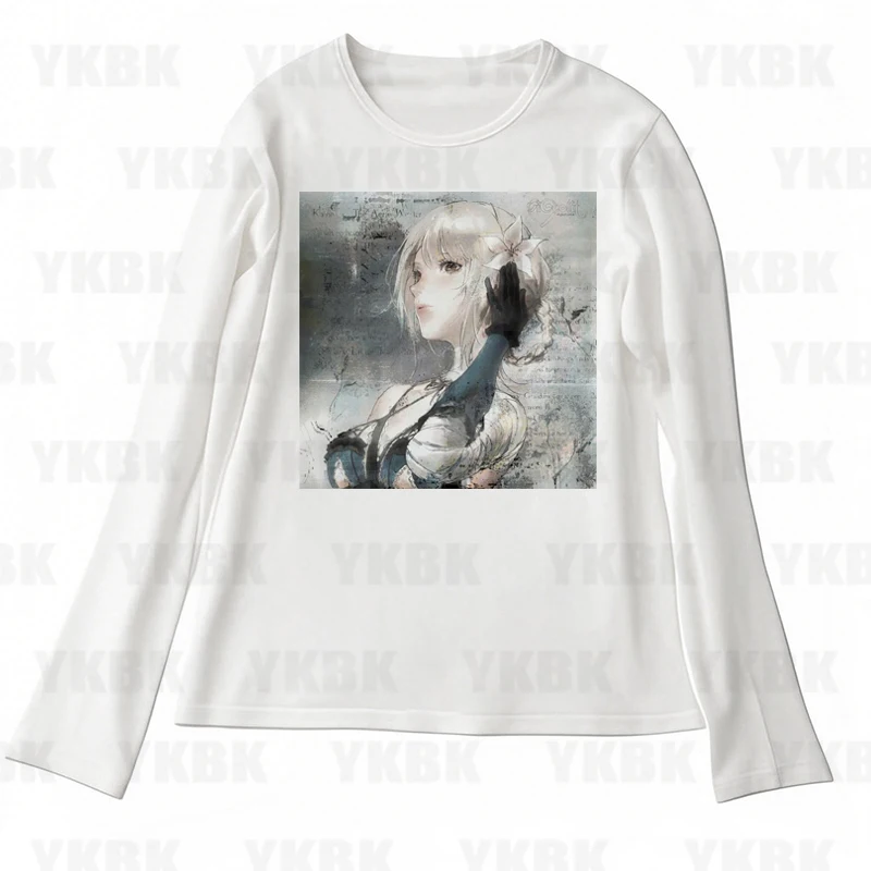 Grafik Harajuku Druck Brief Anime Langarm Damen T-Shirts 90er Jahre Kleidung Vintage Frauen weiblich trashig Y2k 2000er Jahre Tops Gothic