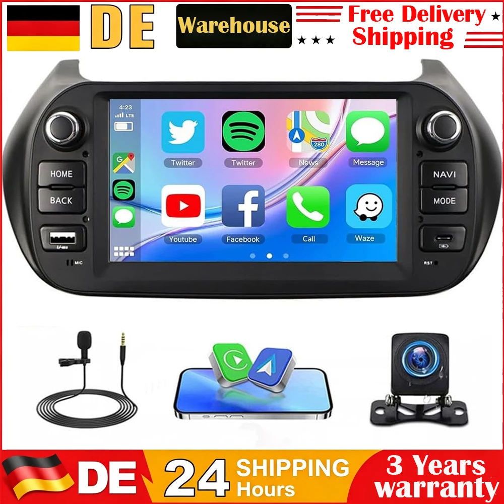 7" LHD DSP Stereo Auto-Videoplayer Android 15 4GB+64GB GPS-Navigations-Headunit für Fiat Fiorino Qubo Peugeot Bipper Citroen Nemo 2008-2016 Wireless Carplay & Android Auto Unterstützung FM RDS DSP SWC