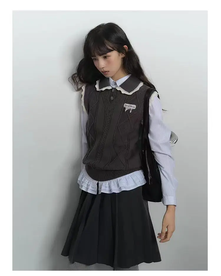 

Vests Waistcoats Thin Womens Ladies Fall Corduroy Button-Up College Uniforms Preppy Style Varsity Layered Academic Youthful Sexy