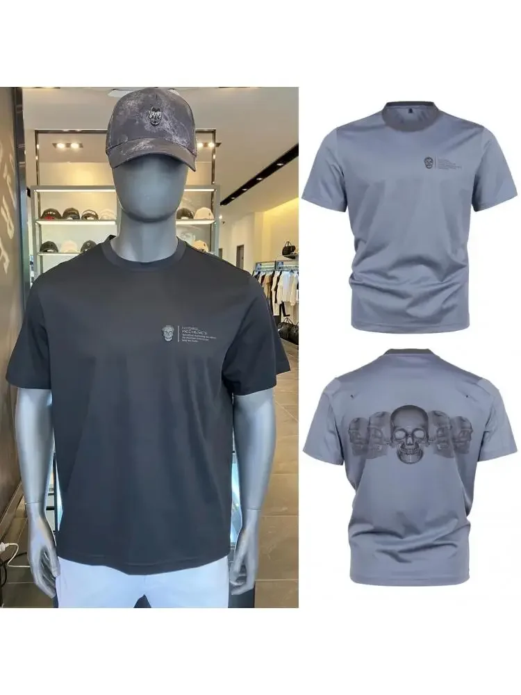 

Men's Golf Clothing 2024 Summer New Round Neck Thin Skull Short-sleeved Fashion Man Golf Shirt