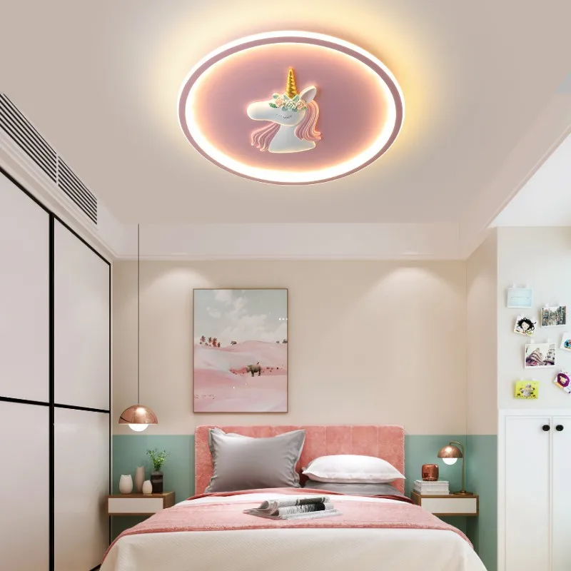 Cartoon Unicorn LED Ceiling Light For Girl Room Princess Bedroom Ceiling Lamp Baby Nursery Cute Pink Chandelier Kids Plafondlamp