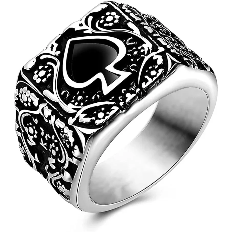 2026 New Men's Drip Oil Retro Punk Style Ring Fashion Dominance Personality Simplicity Make Old Poker Accessories Wholesale