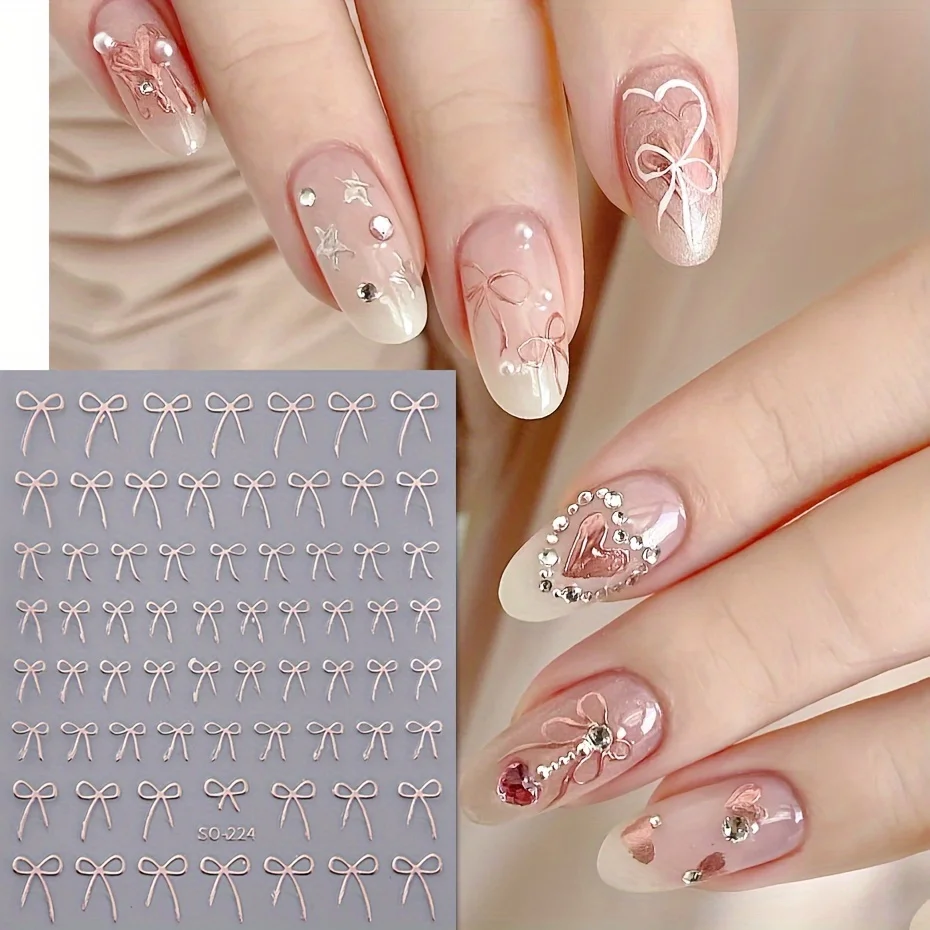 Autocollants Nail Art auto-adhésifs, amour Saint Valentin, 3D, métal laser, arc argenté, paillettes brillantes, nœud papillon, fournitures de manucure, 8 pièces