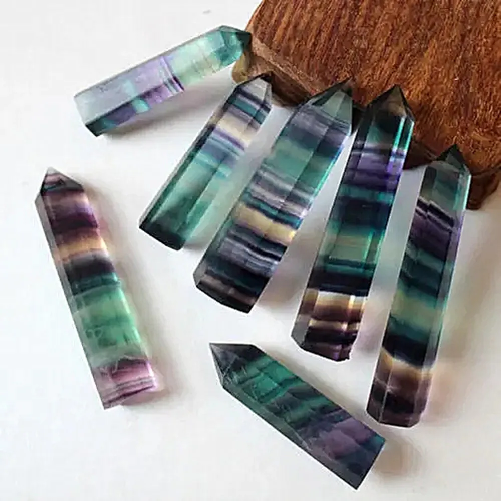 

7PCS natural rainbow fluorite Crystal stick Large fluorite quartz crystal Tip stick Healing hexagonal wand room decoration gift