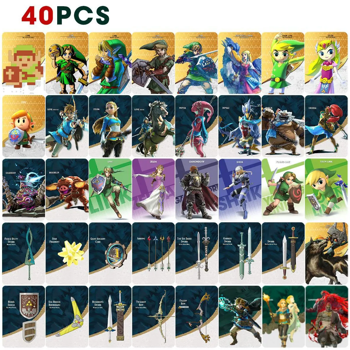 Cartas de Amiibos de Zelda, cartas de the Legend of Zelda, lágrimas del Kingdo y la leyenda de Zelda, novedad en parapente, 40 piezas