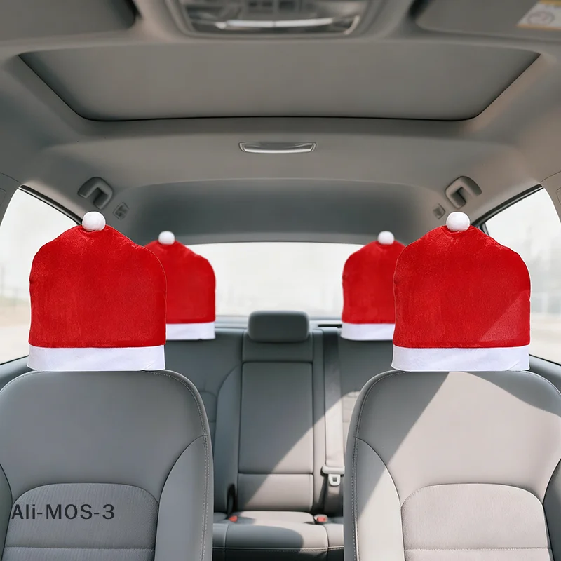 

【S】1/2 шт. рождественские чехлы на автомобильные сиденья, шляпы Санта-Клауса, дизайн, праздничный декор, защита подголовника для передних и задних сидений