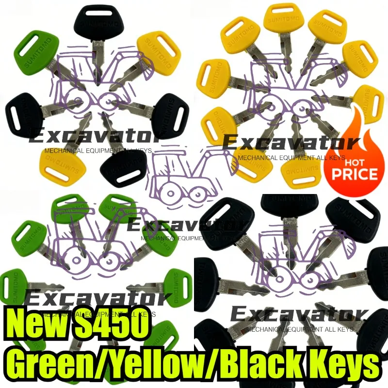 

50 шт. Новые зеленые/желтые/черные ключи S450 для экскаваторов Sumitomo SH130-240 серий A2, A3, A5 и Linkbelt, ключ зажигания для тяжелой техники