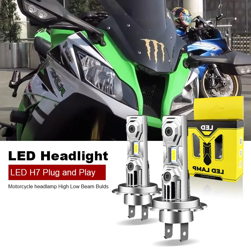 2PCS Motorcycle H7 LED Headlight FOR Kawasaki ZX10 ZX10R 2011-2015 2016 2017 2018 2019 2020 Kit Bulbs White 6000K 12V H7 60W