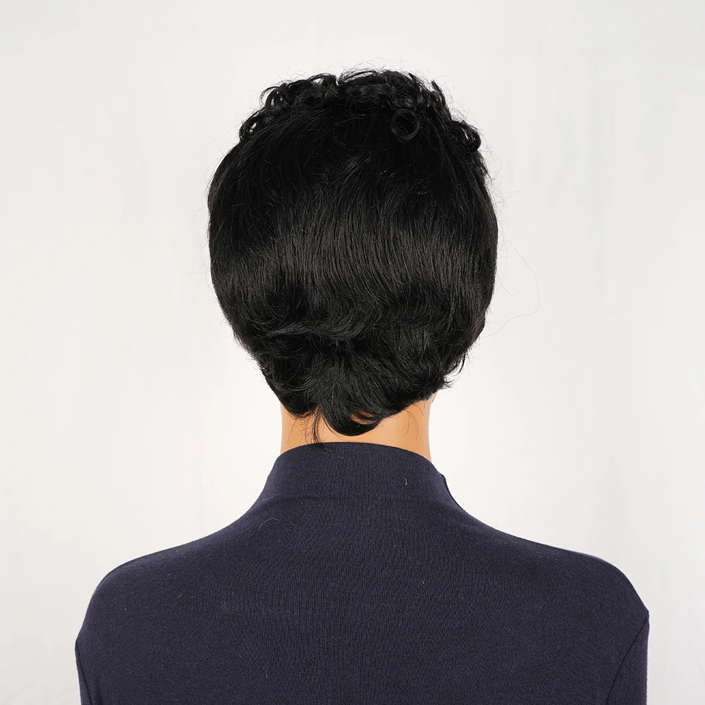 Pixie Wigs Human Hair 100% Short Curly Layered Cap Tangle Free Natural Realistic Pre Plucked Full Machine Made For Women Daily