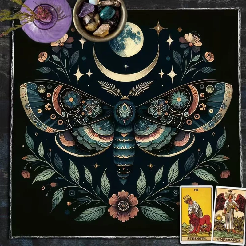 VIKAMA Moth Moon Phase Tarot Altar Cloth Divination Spread Mat Spiritual Witchcraft Astrology Wiccan Home Decor