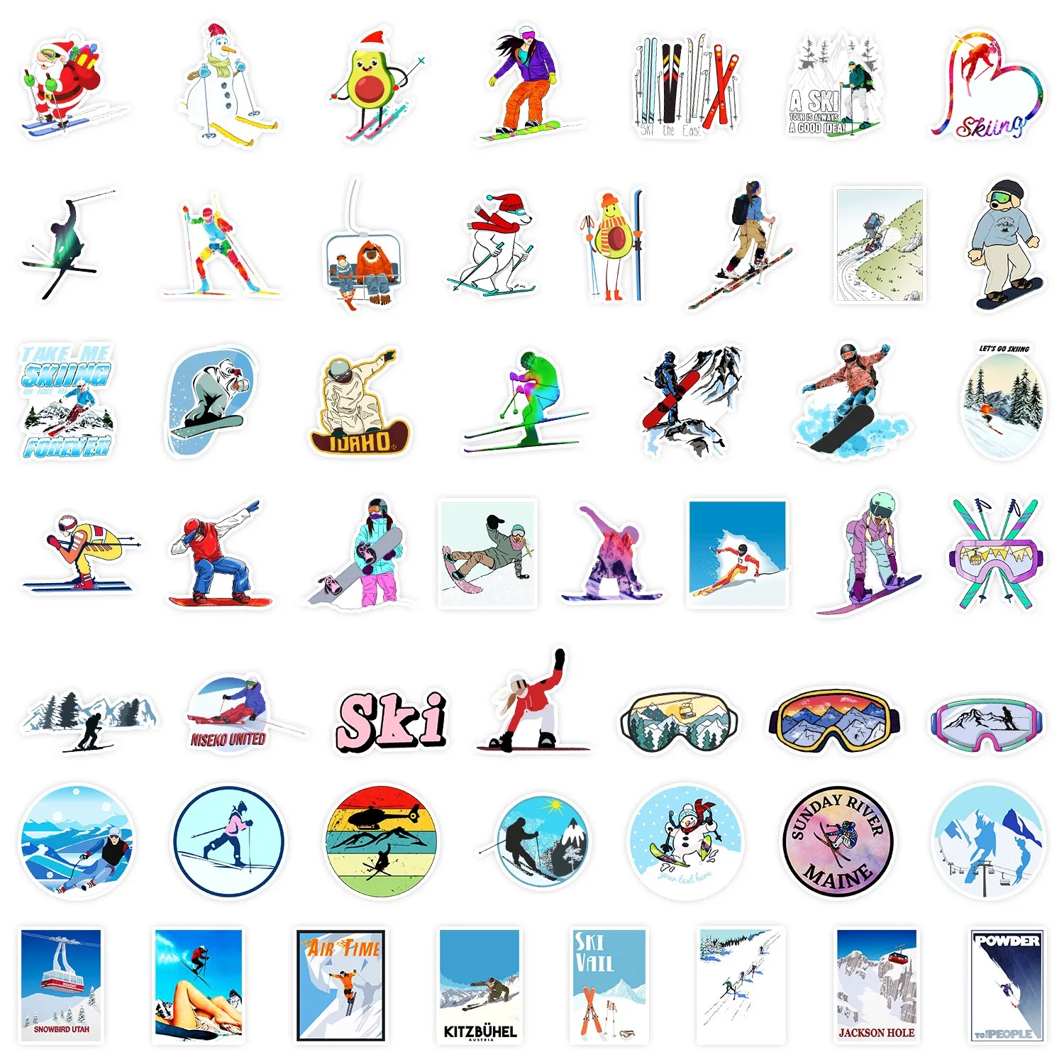 10/50pcs Cool Sports Skiing Ski Stickers Aesthetic DIY Snowboard Fridge Suitcase Car Laptop Graffiti Decals Sticker Toy