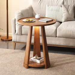 Nordic Minimalist Oak Sofa Round Side Table Solid Wood Tripod Coffee Table Movable Living Room Bedroom Bedside Corner Table