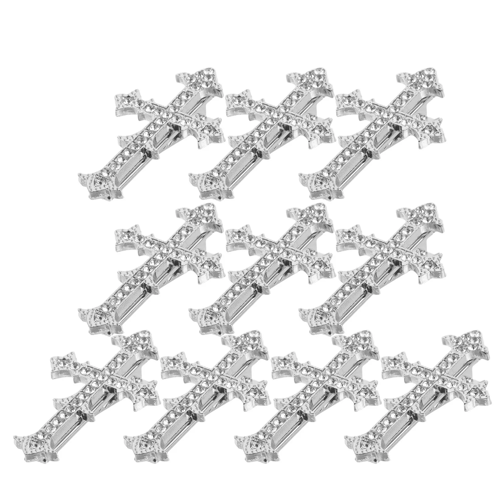 10Pcs Cross Shaped Hair Clip Sparkly Metal Alligator Clip Non Slip Faith Accessory for Church Events Evening Outfits Prom