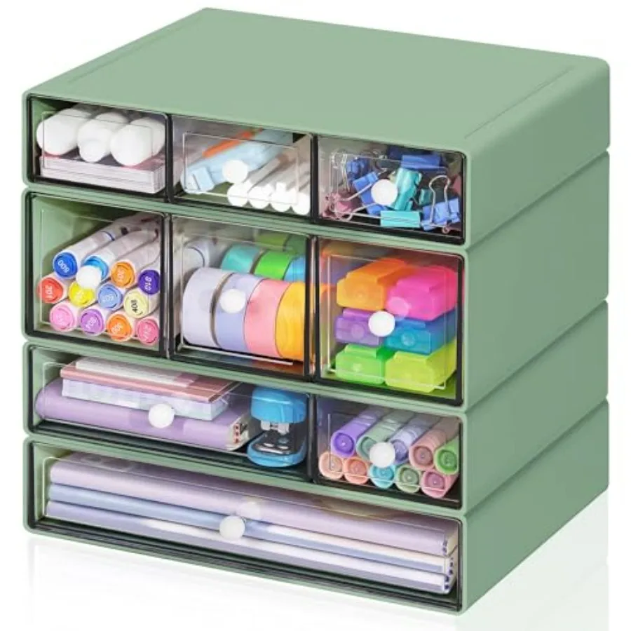 

Desk Storage Organizer with 9 Drawers, 4 Tiers Stackable Desktop Craft Storage Drawers, Clear Storage Box Caddy for Stationary