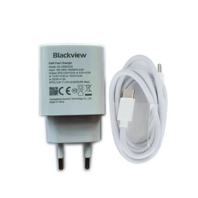 Fast Charge for Blackview BL8800 Pro BV8800 BV8900 BV9300 Original  EU Plug Travel Power Adapter 33W Type C To Type C Cable