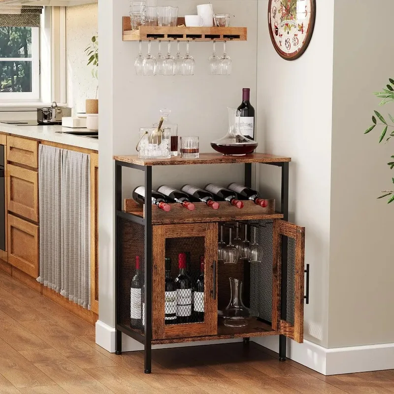 Armoire à vin avant en verre, buffet moderne en bois pour salle à manger, grand rangement avec étagères réglables, organisateur