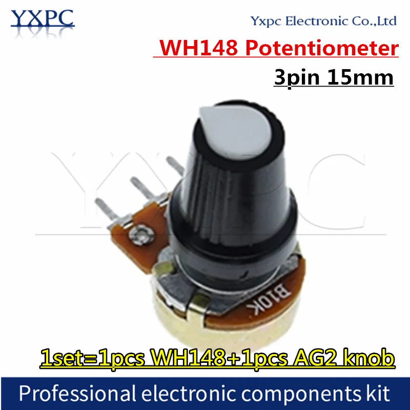 1sets WH148 3Pin 15mm 1K 2K 5K 10K 20K 50K 100K 500K 1M Ohm Linear Taper Rotary Potentiometer Resistor B2K B5K B10k With AG2 cap