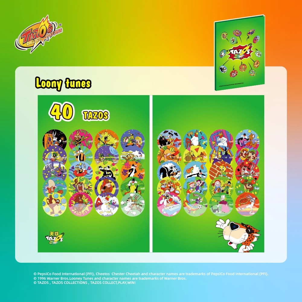 TAZOS Collections Chester Cheetah & Looney Tunes Album 1 2 & 3 Full/Complete Set Flippo Pogs Taps 【Chinese Version-Total 144Pcs】