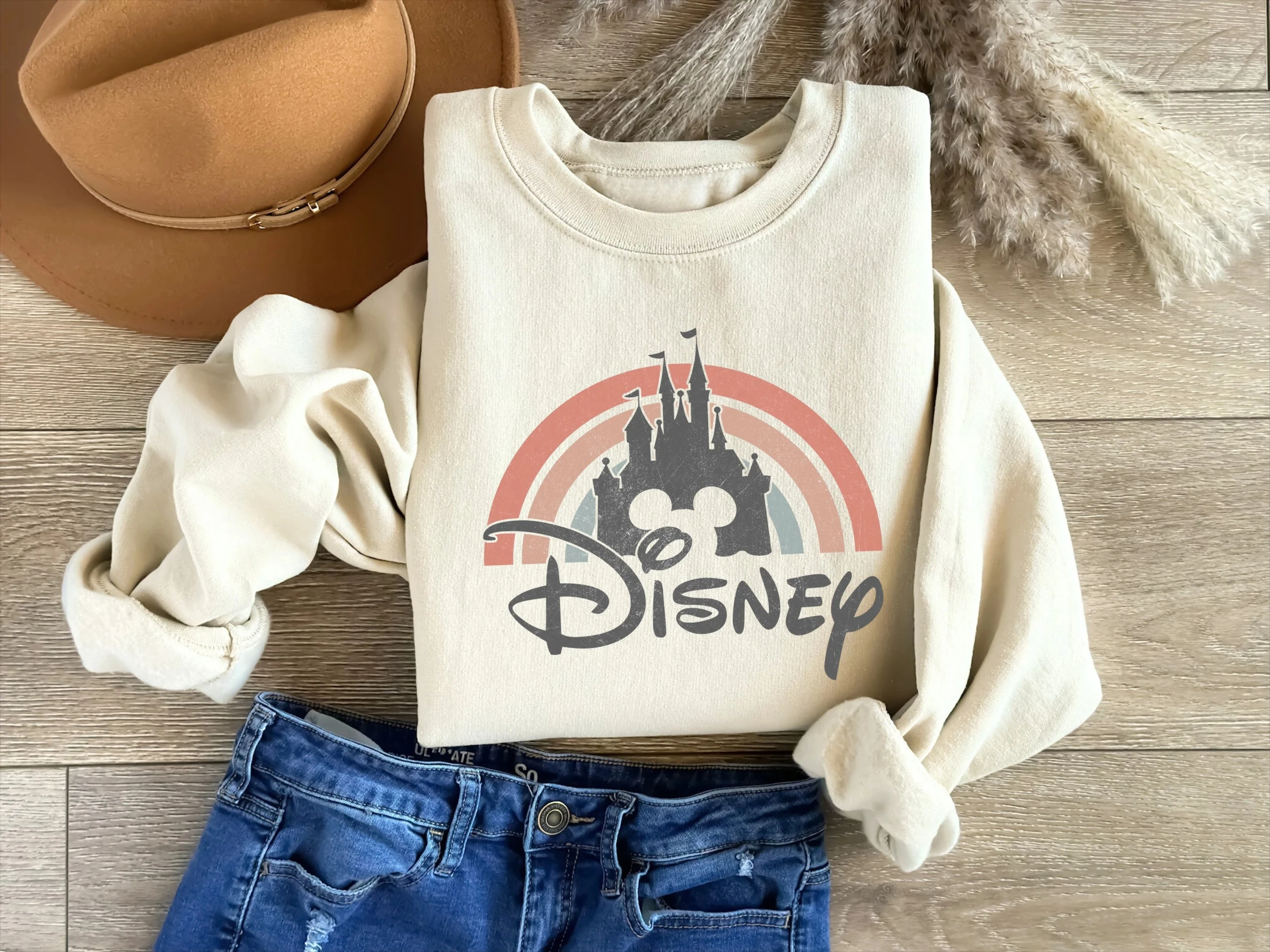 Disney Womens Men Mickey Minnie Castle Sweatshirt Hoodies Pullover Casual Top Autumn Winter Fleece Oversize O-Neck Unisex Couple