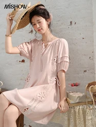 MISHOW Vacation Tea Break Sweet Dress 2024 Summer French Temperament Hollowed Out Dresses Embroidered Lace-up Dress MXD30L1950