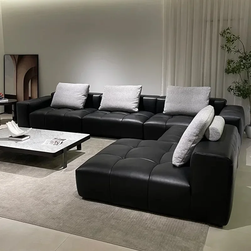 Minimalist design pixel sofa large flat layer black straight row corner combination module sofa
