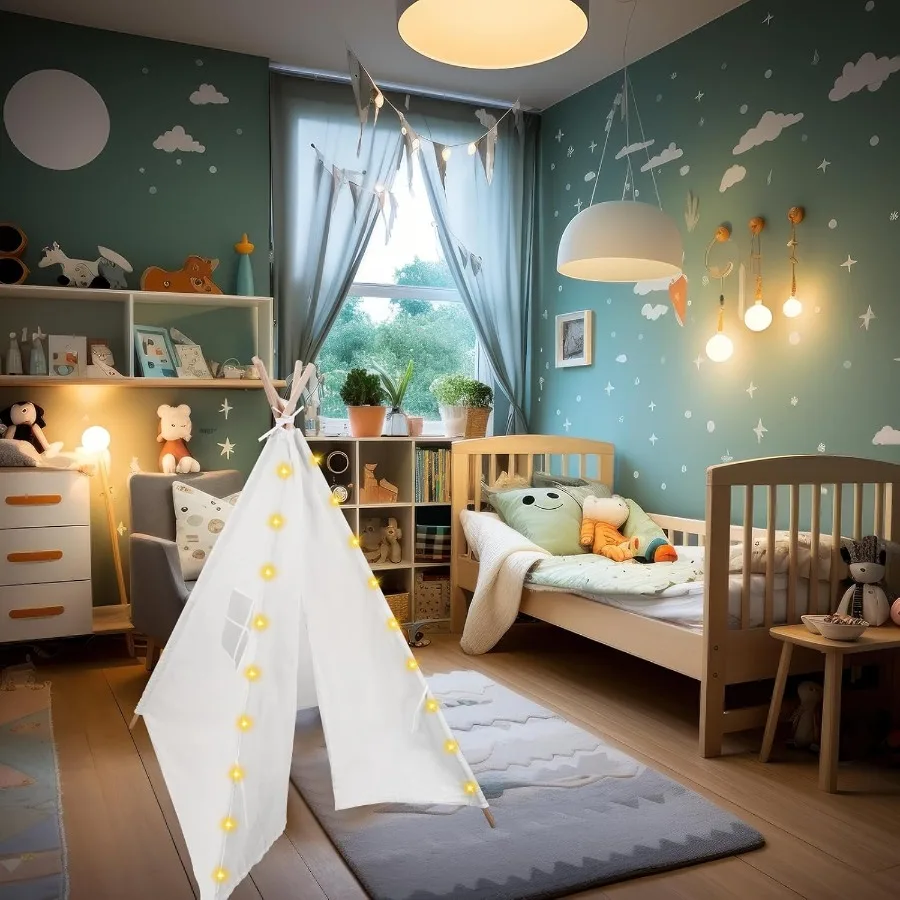 6 pacotes tenda teepee para com luzes de corda de 10 pés tenda teepee de jogo interno para meninas e meninos tendas dobráveis para festa de aniversário bo