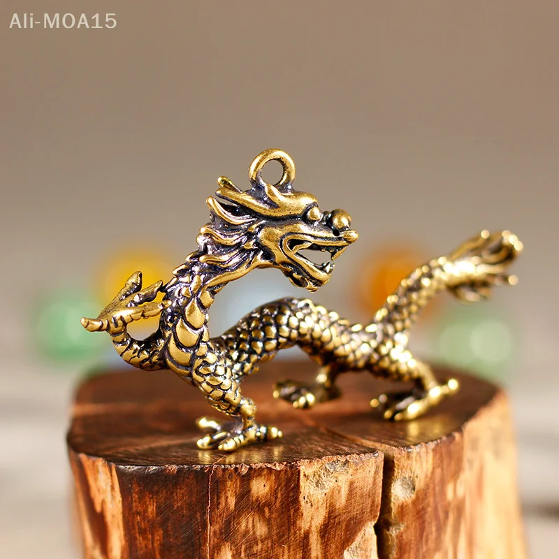 1PC Chinese Beast Dragon Bronze Figurine Ornaments Antique Copper Mythical Animal Miniature Home Decoration Crafts Collection