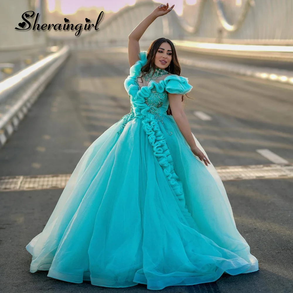 

SHERAIN Delicate Ball Gown Evening Dresses Appliques Rhinestones Ruched Floor Length Vestidos Elegantes Para Mujeres Custom Made