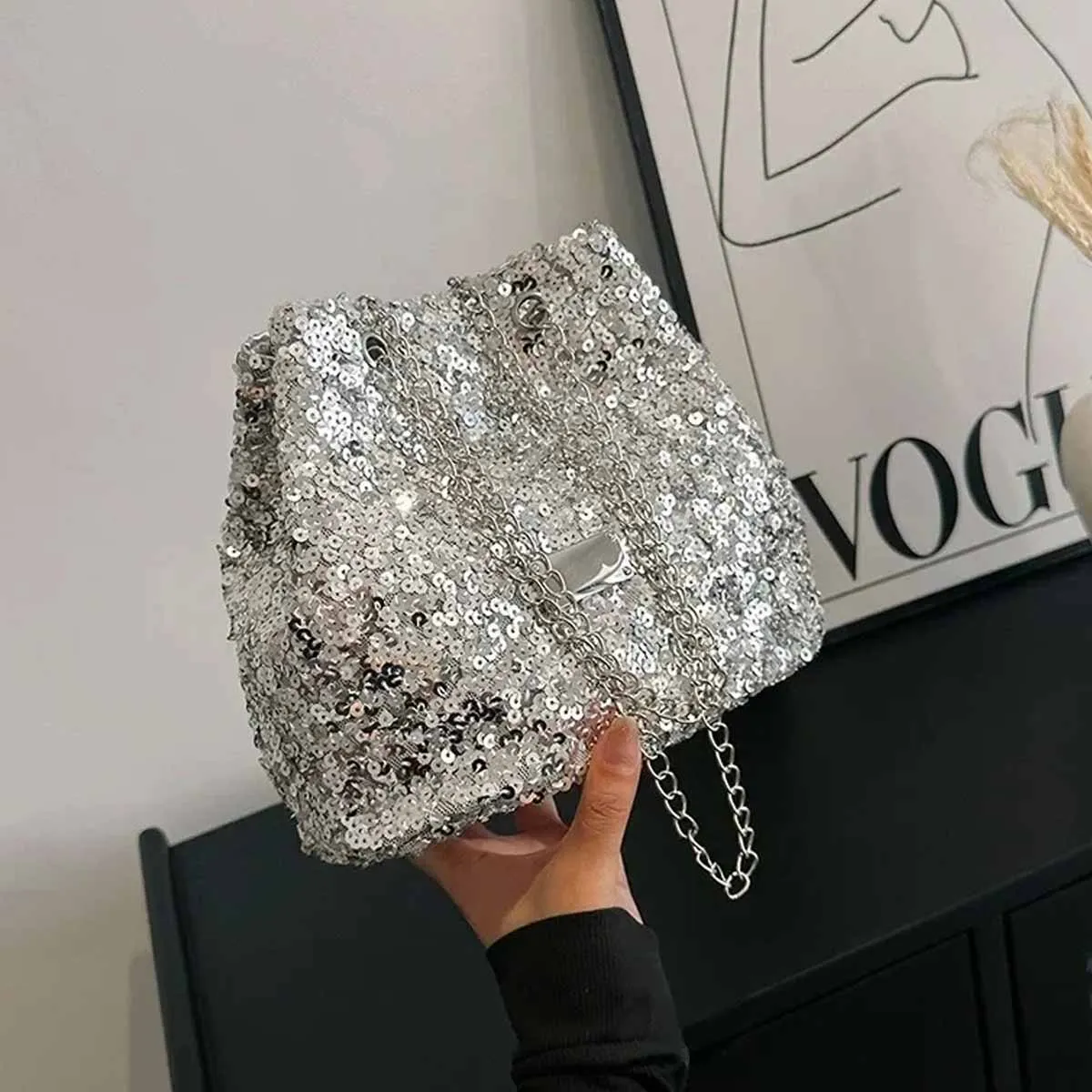 YANZAI 2024, luksusowa designerska torebka Trend cekinowa torba na poduszkę damska torba typu crossbody o dużej pojemności Bling oddychająca damska