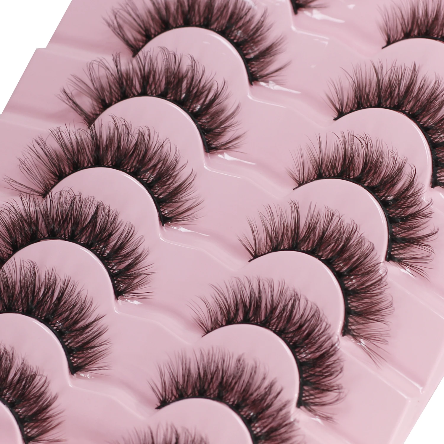 Pestañas de visón Pestañas de visón sintético esponjosas naturales Volumen grueso 3D D Curl Pestañas rusas Pestañas tenues Aspecto como extensiones Pestañas postizas Paquete de 7 pares