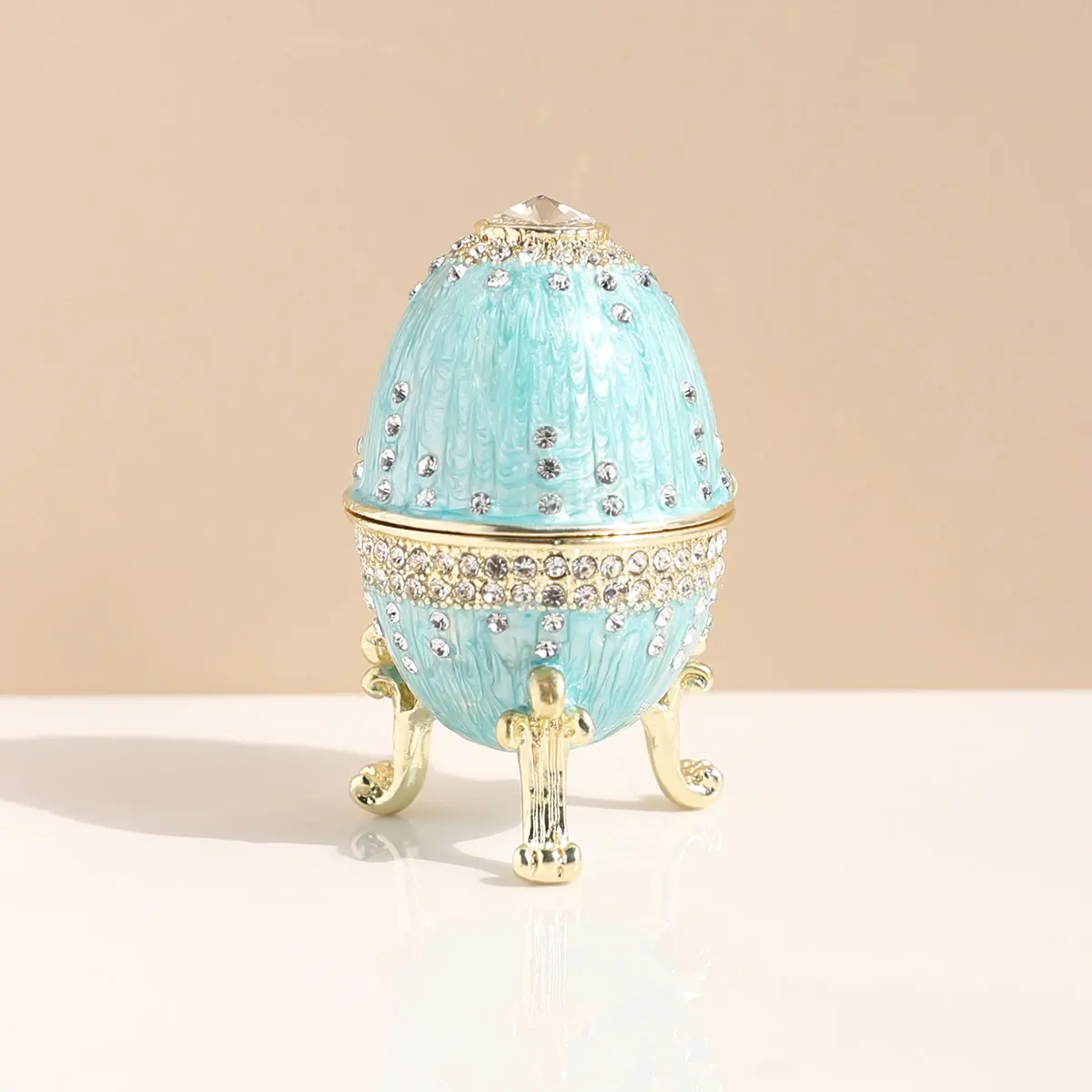 Vinage Blue Faberge Egg Style Enameled Trinket Box Hinged, Unique Gift for Family
