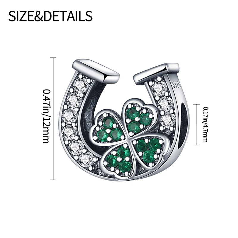 2024 Hot Sale U Shape Beads Four Leaf Clover Zircon Pattern Charm Fits Pandach Bracelet Women Silver Pendant Beads Jewelry Gift