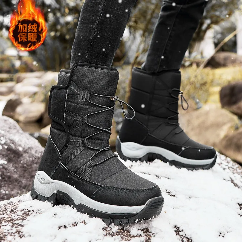 New Winter Men\'s Warm Snow Boots Shaggy Fleece Ankle Boots Women\'s Outdoor Sneakers Waterproof Non-slip Work Boots Hiking Boots