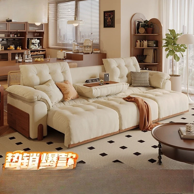 Modern cream log wind multi-functional electric sofa living room zero against the wall adjustment cat scratching fabric sofa bed