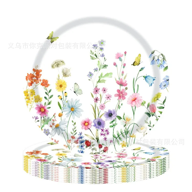 8Guests Spring Flower Disposabel Tableware Butterfly Goddess Plates Napkin Cups Spring Flower Happy Birthday Party Decor Girl